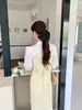 Work Dresses GkyocQ Spring Women Three Piece Sets Elegant Flare Sleeve White Shirt Vest Tops High Waist Long Skirt Dongdaemun Outfit