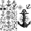 Tatueringsöverföring Anchor Compass Tillfälliga tatueringar för män vuxna realistiska oändlighetsblomma pirat falska tatuering klistermärke bakkropp tatoos het försäljning 240427