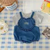 Kleidungssets 2023 Sommer Baby Kleidungsstück Set Weicher Denim BodySuit lässig gestreiftes T -Shirt 2 PCs Babyanzug Neugeborenes Baby Kleidung Set H240426