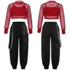 Clothing Sets Girls Hip-Hop Jazz Street Dance Outfit Long Sleeve Crop Top With Vest Chain Pants Skateboarding Performance Costume Sportswear