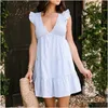 Basic Casual Dresses Summer White Dress Women Sleeveless V Neck Elegant Ruffle Shoder Party Mini Oversize Beach Sundress Vestido Mujer Dhbdw