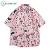 Men's Casual Shirts Harajuku Summer Mens Loose Cartoon Animals Print Graffiti Short Sleeve Shirt Hip Hop BF Style Versatile Aloha Tops Shirts 240424