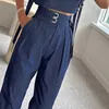 Women's Two Piece Pants Waytobele Women Two Piece Set Summer Fashion Office Solid High Neck Short Slve Top Straight With Pockets Buckle Pants Sets Y240426