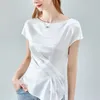 Kvinnors T-skjortor Summer Casual Loose Satin T-shirt Women Ice Silk Bekväma toppar Kvinnliga elegant svart vitt vin kort ärmskjorta 2024