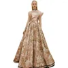 Runway Dresses Luxury Pink Celebrity Dress Floral Print Strapless Bow Beading Long A-line Toast Host Pleat French Vintage Party Evening