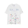 Designer luxunhão lanvins clássico pintado à mão pintado de graffiti bordado de tinta de tinta solta pescoço redondo de manga curta Homens versáteis e camisetas de casal feminino marca de moda