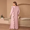 Robe de Kaftan rose plissée Muslim Abaya Dubai Turkey Robe Ramadan Robes Femmes Élégantes Couches de fête du soir Garnières 240415