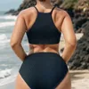 Swimwear femminile 2024 Swimsuit Colore solido High Waist Tankini Filo sexy Filo in Bikini Summer Umenda da bagno Uccine a U-Neck Beaching Y105