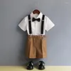 Kläder sätter barn formell remskjorta kort bowtie set barn sommarpograf födelsedagsklänning pojkar piano performance dance costume