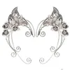 Charm öronklippörhängen Wrap Fjärilar Nocuffs Wing Elf Cuff Wedding Filigree Fairy Crystal Jewelryzircon EES 240423 Drop Delivery DHD1X