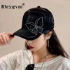 Boll Caps Butterfly Rhinestone Women Baseball Cap Chic Fashion Female Peaked Hat Shiny Silk Satin Lady Ponony Bonnet Long Brim Sun Visor J240425