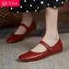 Flat Square QUTAA Heels Retro Toe Genuine Leather Women Spring Autumn Hook Loop Casual Female Flats Shoes Size ed s