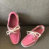 Casual skor unisex båt rosa läder loafers för män kvinnor mode promenad förare skor par snörning lägenheter sko