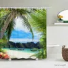 Shower Curtains Sunny Beach Palm Tree Seaside Scenery Fabric Shower Curtain Waterproof Polyester Bath Curtains for Bathroom Decorate