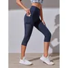 Active Pants Mesh Pocket Yoga High midja mage Capri Slim Fit Leggings