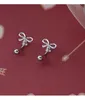 Dangle Avize 2pc Paslanmaz Çelik Bowknot Zircon CZ Hoop Tragus Kıkırdak Sarmal Saplama Küpe Konusu Kalesi Daith Lob Kulak Vidası Piercing Mücevherat