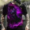 Men's T-Shirts Fashionable electric lights dazzling printed animal patterns short sleeved summer mens casual quick drying large-sized ClothingTop Q240425