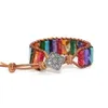 Millangirl Chakra Bracciale Gioielli Bracciale Multi Natural Stone Tube per perle in pelle Coppia di imballaggi in pelle