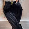 Frauenhose Deppingtown Elegant Vintage Wildleder Anzug Frauen altes Geld Schwarz losen Palazzo Koreanische Modehose Büro Damen arbeiten zum Tragen