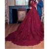 Robes robes de robe de bal à manches longues transparentes D Lace Floral Applique de balayage de balayage Bride de mariée Spied Spied S