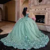 Light Green Princess Lace 3D Florals Tull Quinceanera Dress for Girl