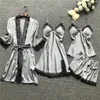 Nachtwäsche Seidenfrauen Nachtherz -Spitzenkleid Robe Pyjamas Satin -Unterwäsche für Frauen volle Abdeckung Nachlässigkeit Dessous sexy 240415