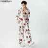 Masowe zestawy Mężczyzn Streetwear Flower Printing Lapel Blazer Blazer Pants 2pcs luźne męskie garnitury s-5xl inderun 240420