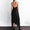 Casual Dresses Women Prom Dress Deep V Neck Low Cut Sleeveless Backless Spaghetti Strap Dressing Cross Back Oregelbundna hembröllopskläder