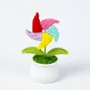 Decorative Flowers Crochet Rotatable Windmill Bonsai Artificial Potted Plants Hand-Knitted Gifts For Girl/Boy Home Office Desktop Decor