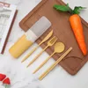 Ensembles de vaisselle 4pcs / ensembles Étudiants Couvoirs Set Wheat Straw Spoon Fork Copsticks avec Organizer Box Outdoor Travel Table Voleille