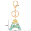 Keychains Lanyards A-Z Green Letters Keychain Shiny Crystal Drop Glue Initials Keyring for Women Bag Ornament Car Key Holder Popular Accessories