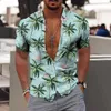Мужские повседневные рубашки Мужские гавайские рубашка кокосовое принт деревья Алоха рубашка Кнопка Кнопка с коротки