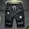 Men's Shorts Mens torn denim shorts 150KG Plus size 10XL 9XL 8XL 7XL black hole tight jeans loose elastic summer pantsL2404