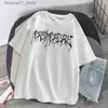 Herr t-shirts kvinnor svart överdimensionerad punk t-shirt med bokstäver gotiska tryck sommar kortärmade gata kläder retro harajuku lös y2k topp q240426