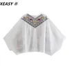 Xeasy Women Fashion Moda Set Flowers Vintage Batwing Sleeve Bordered Shirt Female High Casting Mini Sket Sweet Sweets 240425