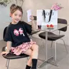 Set di abbigliamento 2024 Korea Girls Baby Summer Set Sweet Bow Tops Shirts Sigri per torta per bambini Birth