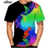 Camisetas masculinas de camisetas masculinas e feminino Casual Casual Round Neck Art Design T-shirt Novo 3D Printing Music Note Summer T240425