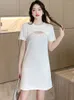 Feestjurken Zwart Chic Hollow Out Tassel Sexy Short Durfing Summer Sleeve Bodycon Dress 2024 Women Korean Vintage