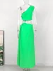 Abiti casual 2024 Fashion One Spalla Verde Verde Donne Donne Grow Out BodyCon Summer Sight Slip Wedding Party Vestidos Mujer