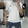 Basitlik Erkekler Polo Gömlek Ejderha Nakış Rozeti Yakası Yaka T-Shirt Yaz Yeni Moda İş Nedensel Uyum Pembe Üst Giyim