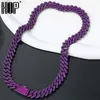 Strängar 12mm Diamond Prong Cuban Link Chain med 2 rader med Purple Ice Out Rhinestone Rapper -halsband för män och kvinnor som kvävar smycken Armband 240424