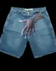 Herrshorts harajuku hiphop y2k byxor herr grafisk tryck retro blå baggy denim gymnt nya gotiska svettbyxor basket h240425