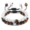 Pärlstav 2st/set vävt armband för mens naturliga kvarts lava pärlor yoga bästa vän smycken par present set unisex