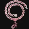 Fios Hip Hop Bling Curva de cristal rosa fêmea Feminino Colar Cuba Cubano Colar Chain Chain Colar 240424