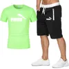 Fashion new letter-printed men's T-shirt casual set five-point shorts + T-shirt men's fashion set wholesale