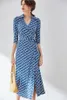 Anpassade klänningar Summer Women's Dress French Style High Temperament Elastic Knitted Print kjol Lång anpassad storlek