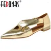 Chaussures décontractées Fedonas Femmes Pumps Bas talons Point Toe Geatine Le cuir creux femme Spring Summer Brand Fashion Arrival Office d'arrivée