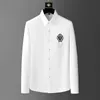 Luxury Handmade Badge Mens Homme Shirt Long Manchet Slim Fit Casual Casual Business Male Shirts Forme Social Party Tuxedo Blouse 240420