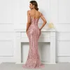 Runway Dresses YIDINGZS Women Sequin Dress Strap Beading Party Maxi Dress Sexy V Neck Evening Dress Long Prom Dress Y240426