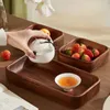 Piastre vassoio da dessert secco in legno tavolo da tè quadrato in legno in legno compartimentato piatto per cena